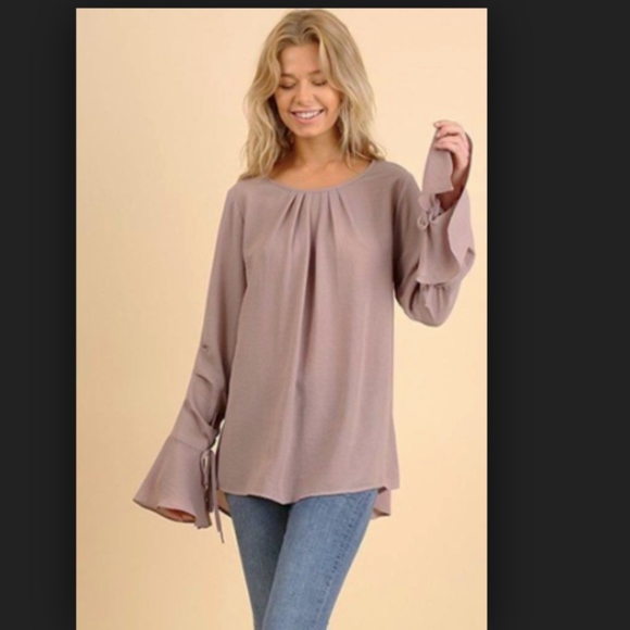 UMGEE USA Gray Oat Drawstring Bell Sleeve Boho Top - Picture 8 of 8